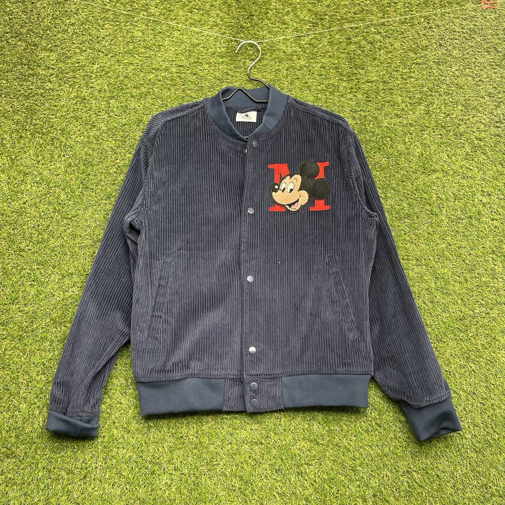 Disney Parks Mickey Mouse Jacket Mens Small Blue Navy Corduroy Snap Button 90s
